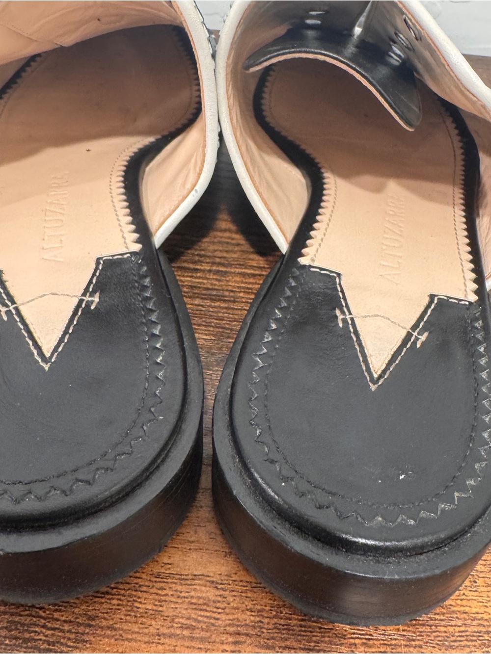 Altuzarra Leather Oxford Mules  Black Leather Slip-On White Trim Academia 38 7.5 - Picture 4 of 6
